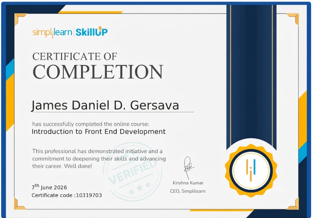 Certificate: Introduction to Front End Development